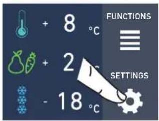 + 8 °C + 2 °C - 18 °C FUNCTIONS ≡ SETTINGS