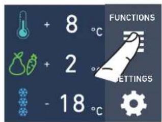 + 8 °C + 2 °C - 18 °C FUNCTIONS SETTINGS