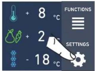 + 8 °C + 2 °C - 18 °C FUNCTIONS ≡ SETTINGS