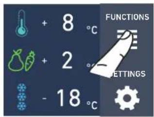 + 8 °C + 2 °C - 18 °C FUNCTIONS SETTINGS