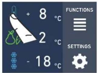 + 8 °C - 2 °C - 18 °C FUNCTIONS ≡ SETTINGS Gear