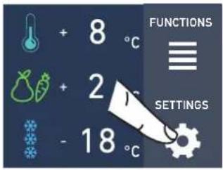 FUNCTIONS ≡ + 8 °C 2 °C - 18 °C SETTINGS