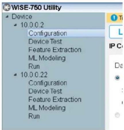 WISE-750 Utility Device 10.0.0.2 Configuration Device Test Feature Extraction ML Modeling Run 10.0.0.22 Configuration Device Test Feature Extraction ML Modeling Run