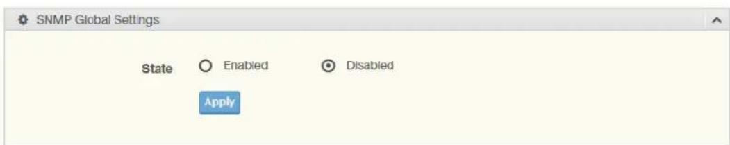 SNMP Global Settings State Enabled Disabled Apply
