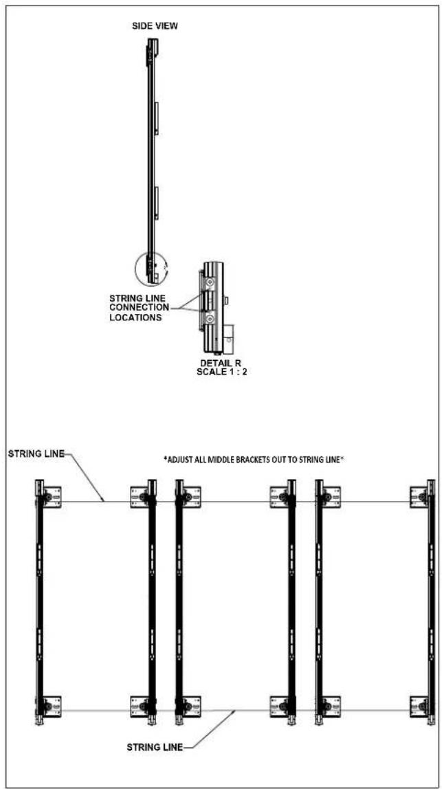 SIDE VIEW STRING LINE CONNECTION LOCATIONS DETAIL R SCALE 1 : 2 STRING LINE *ADJUST ALL MIDDLE BRACKETS OUT TO STRING LINE* STRING LINE