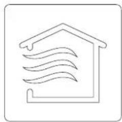 Simple line drawing of a house with wavy lines inside, enclosed in a rounded square frame (no text or symbols)