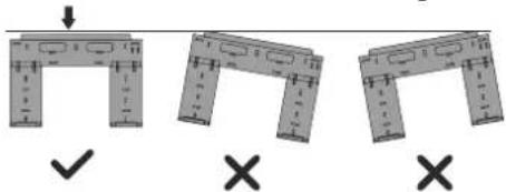 Diagram showing three identical mechanical or architectural component views with check and cross symbols indicating selection or validation.