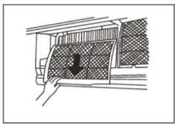 Hand placing a car interior panel with a downward arrow symbol (no text or labels)