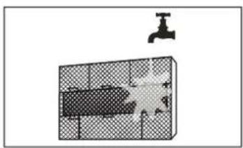 Diagram showing a faucet above a textured rectangular object with a starburst pattern (no text or symbols)