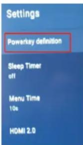 Settings Powerkey definition Sleep Timer off Menu Time 10s HDMI 2.0