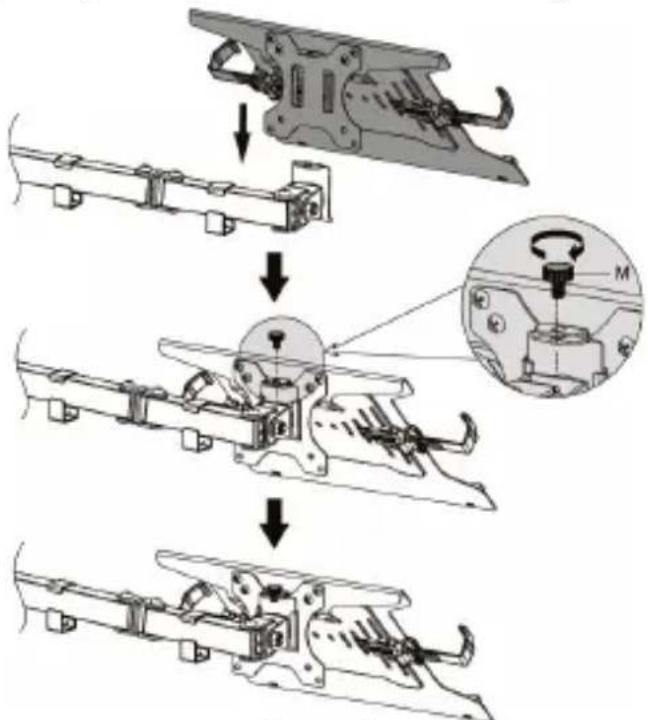 Technical diagram illustrating the assembly of a mechanical device with labeled parts and a magnified inset showing the internal mechanism.