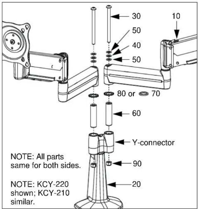 NOTE: All parts same for both sides. NOTE: KCY-220 shown; KCY-210 similar.