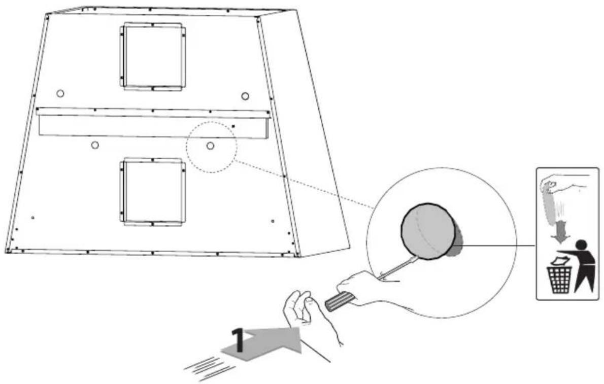 Diagram illustrating a basketball game with labeled components and a hand holding a stick, showing a ball being hit by a trash bin.