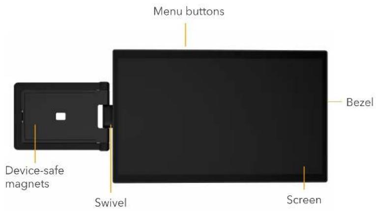 Menu buttons Bezel Device-safe magnets Swivel Screen