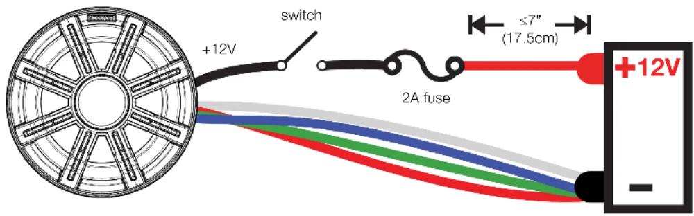 +12V switch ≤7" (17.5cm) 2A fuse +12V