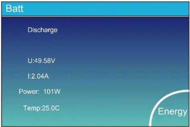 Batt Discharge U:49.58V I:2.04A Power: 101W Temp:25.0C Energy