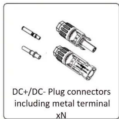 DC+/DC- Plug connectors including metal terminal xN