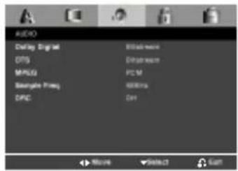 AUDIO Dialog: Digital DTPS MPLUS Audio: Pina DIPG 80Hz 60Hz 50Hz 40Hz 30Hz 20Hz 10Hz Select OK