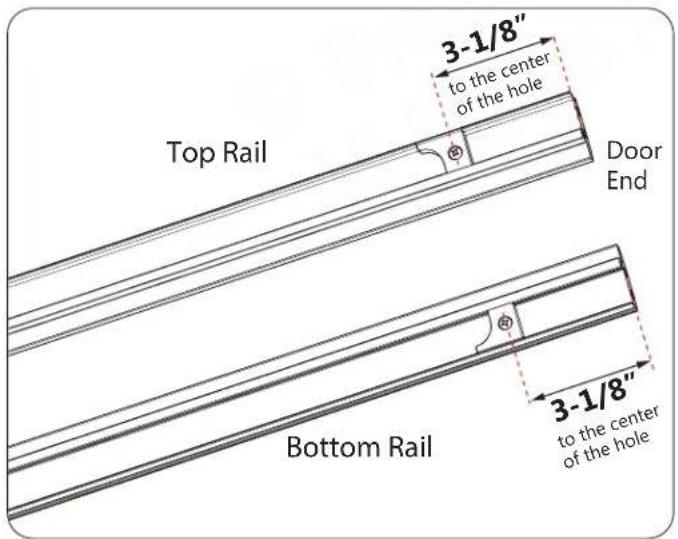 Top Rail 3-1/8" to the center of the hole Door End Bottom Rail 3-1/8" to the center of the hole
