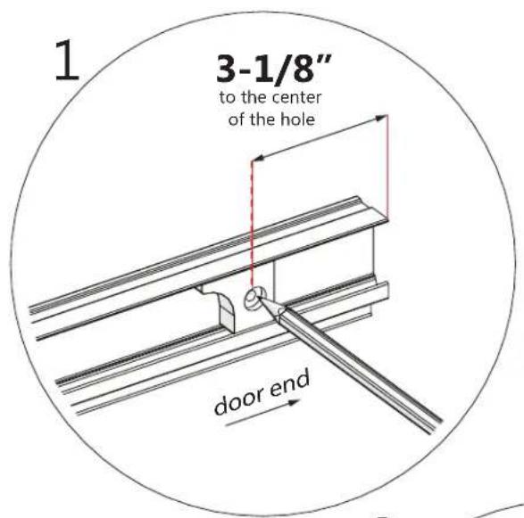 1 3-1/8" to the center of the hole door end
