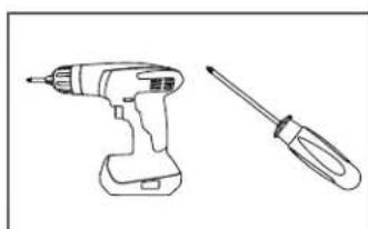 Line drawing of a screwdriver and a handheld tool (no text or symbols)