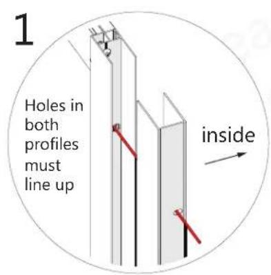 Holes in both profiles must line up inside
