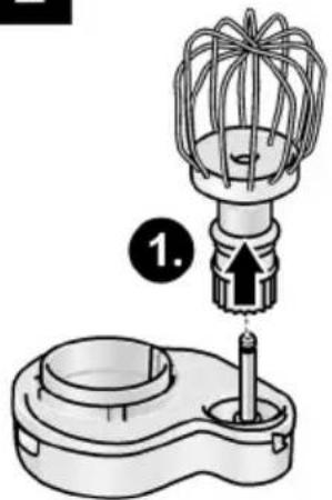 Diagram showing a mechanical device with a wire mesh and a base component, labeled with number 1.