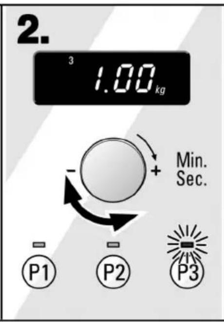 2. 3 1.00 kg - P1 P2 + Min. Sec. P3