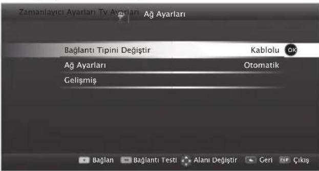 Zamianlayıcı Ayarları Tv Ayarları Ağ Ayarları Bağlantı Tipini Değiştir Kablolu OK Ağ Ayarları Otomatik Gelişim