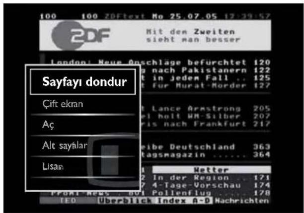 PHILIPS SWV5550 - Teletext seçenekleri menüsüne erişim - 1