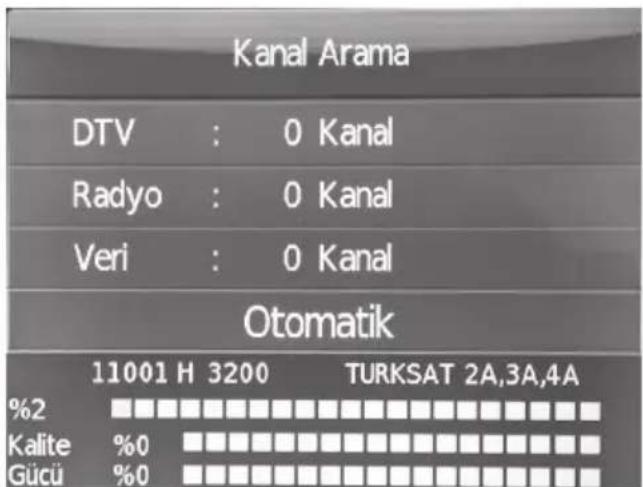 Kanal Arama DTV : 0 Kanal Radyo : 0 Kanal Veri : 0 Kanal Otomatik 11001 H 3200 TURKSAT 2A,3A,4A %2 Kalite %0 Güçü %0