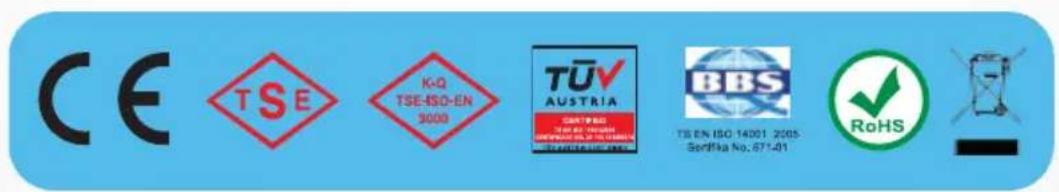 CE TSE K-Q TSE-ISO-EN 3000 TÜV AUSTRIA CANTRI BIS TS EN ISO 14001 2005 Sertika No. 671-01 BBS RoHS