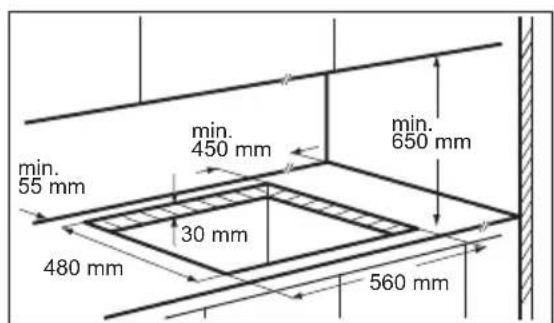 min. 55 mm 480 mm 30 mm 450 mm 560 mm min. 650 mm