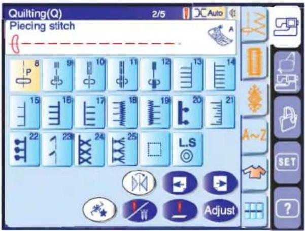 Quilting(Q) 2/5 Piecing stitch 8 9 10 11 12 13 14 15 16 17 18 19 20 21 22 23 24 25 LS Adjust