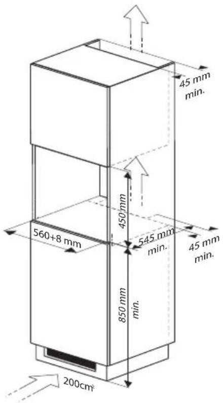 45 mm min. 560+8 mm 450 mm 545 mm min. 850 mm min. 200cm²