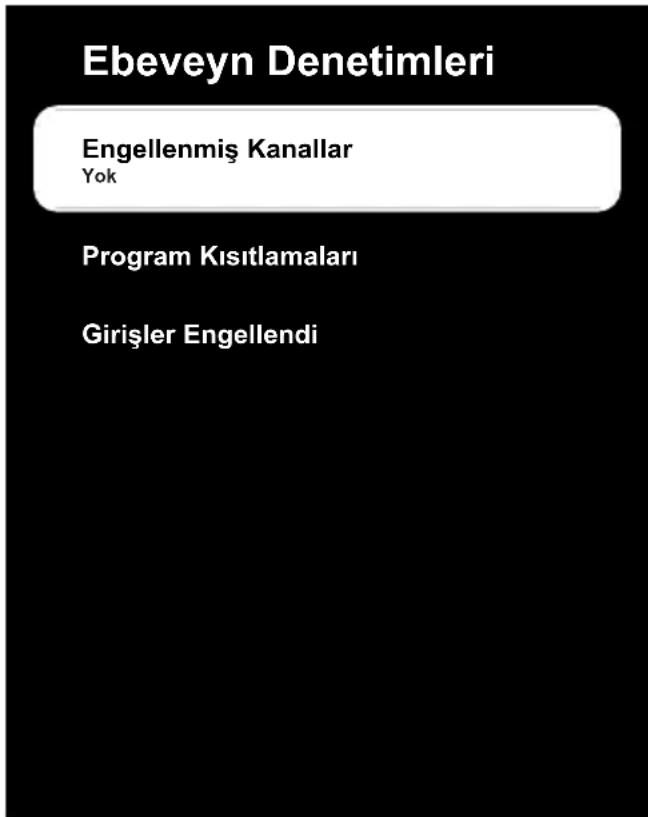 Ebeveyn Denetimleri Engellenmiş Kanallar Yok Program Kısıtlamaları Girişler Engellendi