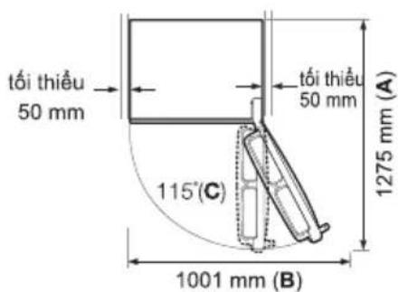 tối thiểu 50 mm tối thiểu 50 mm 1275 mm (A) 115°(C) 1001 mm (B)