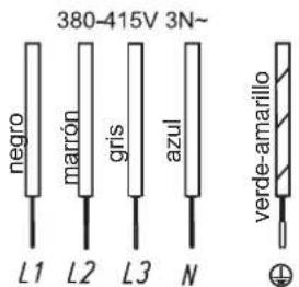 380-415V 3N~ đen nâu xám xanh dương L1 L2 L3 N xanh lá-vàng