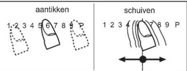 aantikken 1 2 3 4 5 6 7 8 9 P schuiven 1 2 3 4 5 6 7 8 9 P