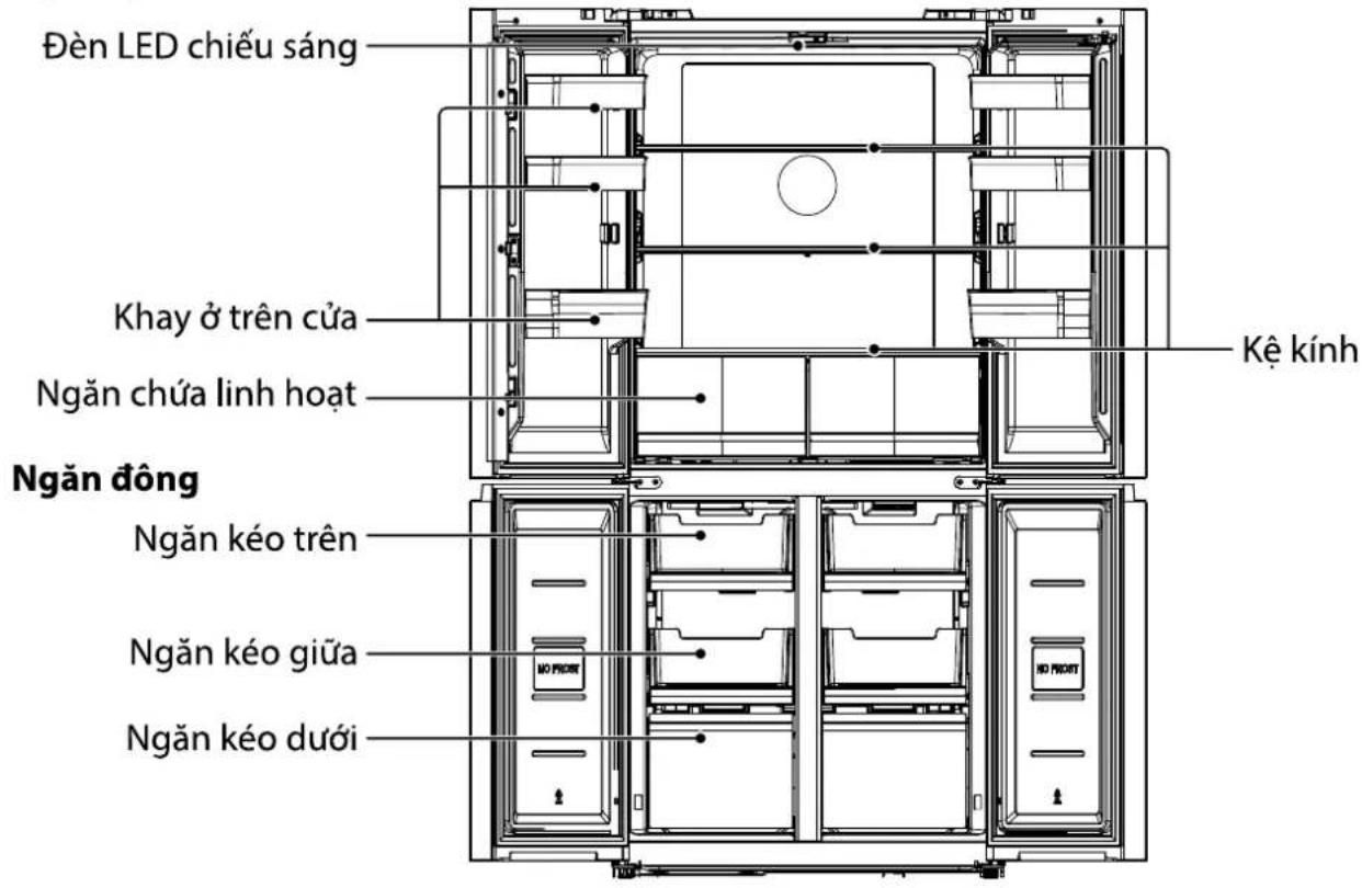Đèn LED chiếu sáng Khay ở trên của Ngăn chứa linh hoạt Kệ kính Ngăn đông Ngăn kéo trên Ngăn kéo giữa Ngăn kéo dưới