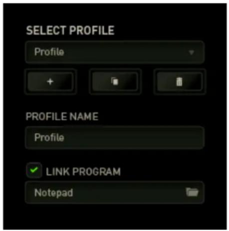 SELECT PROFILE Profile + [ ] [ ] PROFILE NAME Profile ✓ LINK PROGRAM Notepad