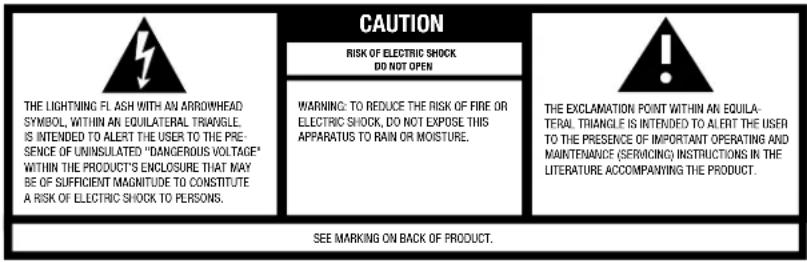 CAUTION RISK OF ELECTRIC SHOCK DO NOT OPEN WARNING: TO REDUCE THE RISK OF FIRE OR ELECTRIC SHOCK, DO NOT EXPOSE THIS APPARATUS TO RAIN OR MOISTURE. THE EXCLAMATION POINT WITHIN AN EQUILA- TERAL TRIANGLE IS INTENDED TO ALERT THE USER TO THE PRESENCE OF IMPORTANT OPERATING AND MAINTENANCE (SERVICING)…