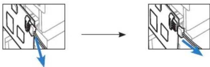 Diagram showing two mechanical components with blue arrows indicating direction, no text or symbols present.