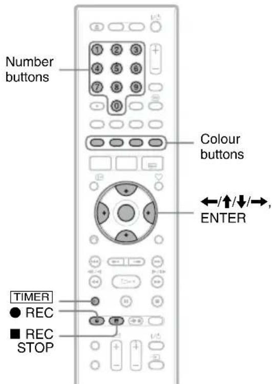 Number buttons Colour buttons ←/↑/↓/→, ENTER TIMER ● REC ■ REC STOP