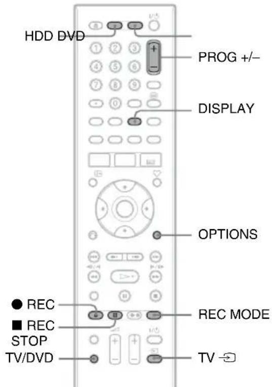HDD DVD PROG +/- DISPLAY OPTIONS REC MODE REC STOP TV/DVD TV -