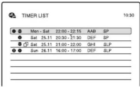 TIMER LIST 10:30 Mon - Sat 22:00 - 22:15 AAB SP Sat 25.11 20:30 - 21:30 DEF SP Sat 25.11 21:00 - 22:00 GHI SLP Sun 26.11 16:00 - 17:00 DEF SLP