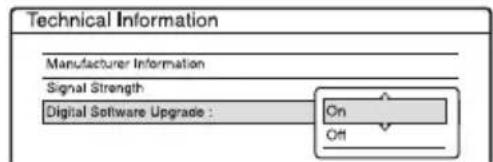 Technical Information Manufacturer Information Signal Strength Digital Software Upgrade : On Off