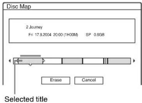 Disc Map 2 Journey Fri 17.9.2004 20:00 (1H00M) SP 0.6GB Erase Cancel Selected title