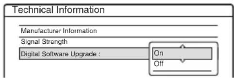 Technical Information Manufacturer Information Signal Strength Digital Software Upgrade : On Off