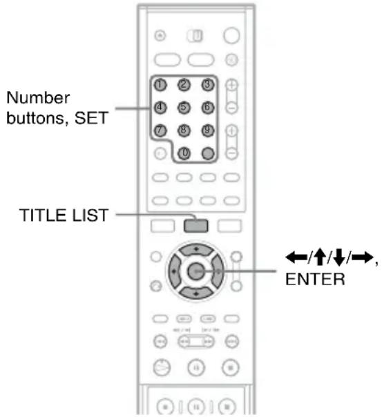 Number buttons, SET TITLE LIST ←/↑/↓/→, ENTER